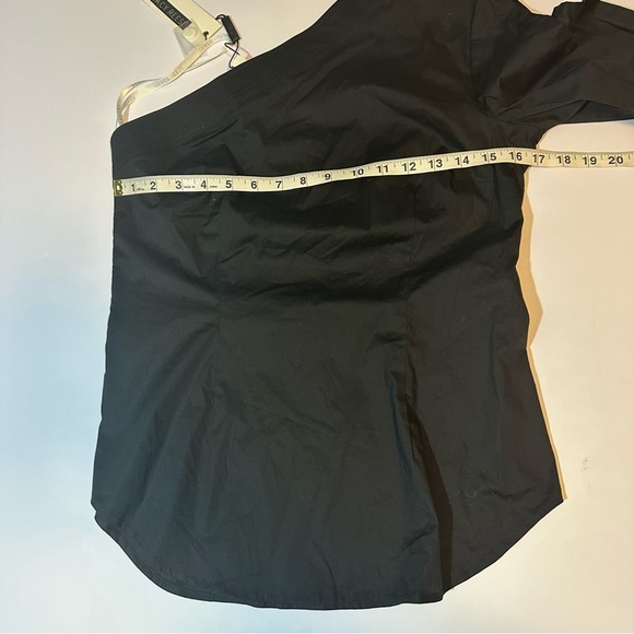 Tracy Reese One Shoulder Top Blouse Black Open Sleeve Side Button Up - Picture 9 of 11